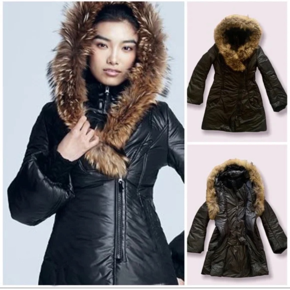 Mackage Black Down Coat with Faux Fur Trim